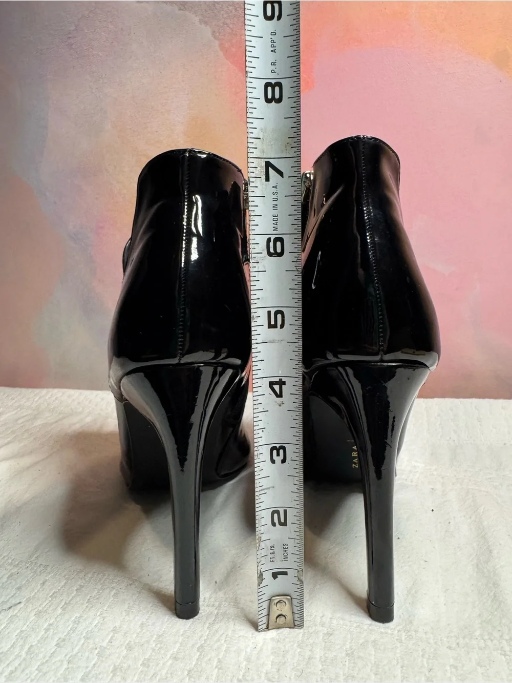 Zara Black Patent Pointed Toe Ankle Booties